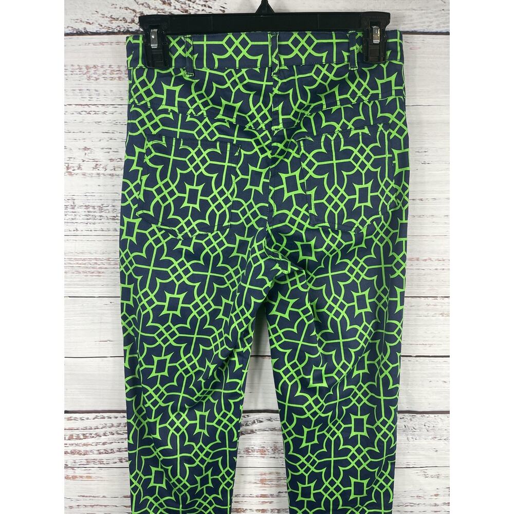 Gretchen Scott Pants Women's XS Navy Green Geometric Print Stretch Cotton Ankle - Picture 7 of 9